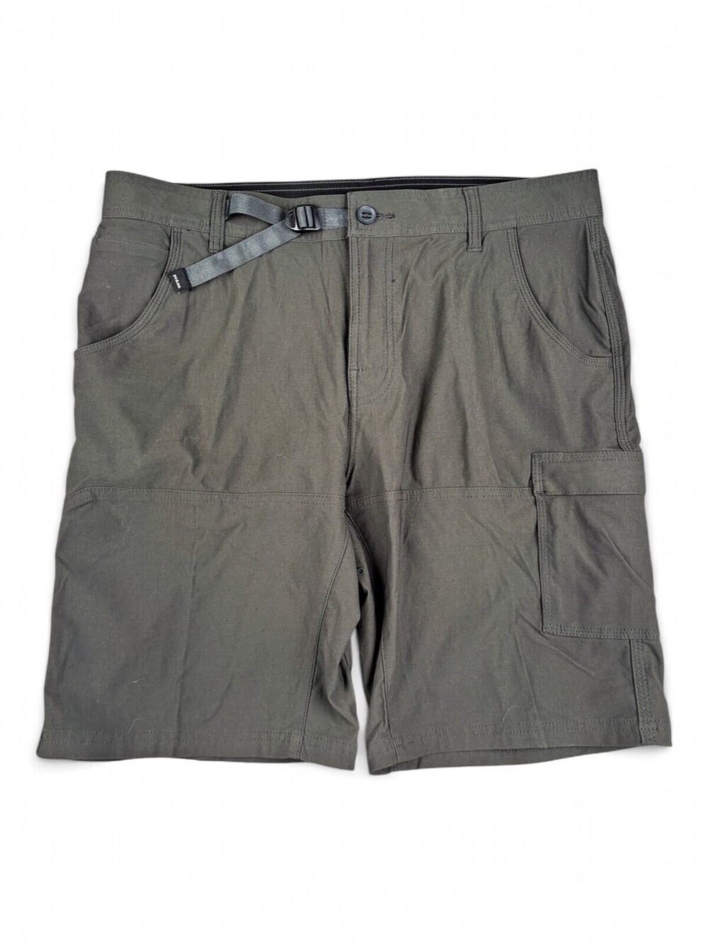 Prana Mens Cargo Shorts Size 35 Dark Olive Green Built-In Belt Hiking Outdoor